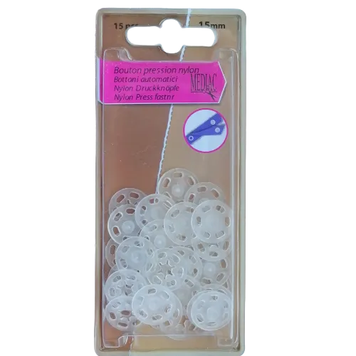 Drukknopen aannaaibaar transparant nylon - 24 stuks - 15 mm Ø